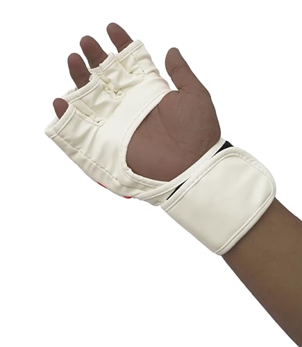 MMA Gloves Men - Open Palm Punching Bag Gloves – Synthetic Leather Martial Arts Boxing Gloves for Men and Women - Workout Gloves for Grappling, Sparring, Muay Thai & Kickboxing - color: White