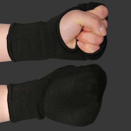 Keenso 2 Pcs Gel Knuckle Guard Boxing Gloves Hand Wraps, Anti Slip Half Finger Inner Gloves for Kickboxing with Wrist Support (Black)