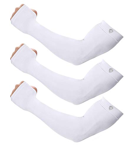 Arm Sleeves for Men Women UV Sun Protection Compression Arm Warmer Tattoo Cover Up, Sports Golf Cooling Sleeves - color: 3 Pairs_white