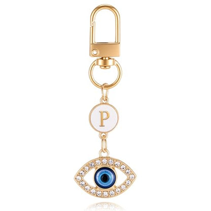 XGALBLA Small Evil Eye Keychains Initial Letter Key Chains for Women Men Car Key Bag Purse Charm- Good Luck Amulet Protection - color: Evil Eye 2-p