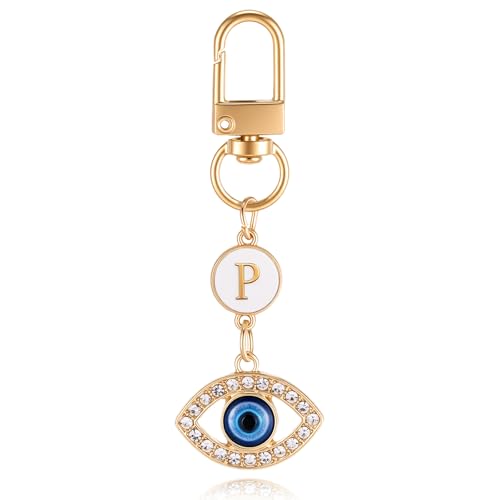 XGALBLA Small Evil Eye Keychains Initial Letter Key Chains for Women Men Car Key Bag Purse Charm- Good Luck Amulet Protection - color: Evil Eye 2-p