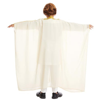 IWEMEK Kids Abaya Arabic Thobe for Boys Muslim Robes Islamic Prayer Clothes Embroidered Chiffon Kaftan Cardigan Dubai Thobe - color: Beige, size: 4-5T