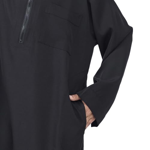 Xiaojmake Dubai Abaya Thobe Elegant Ramadan for Boys Zip Arabic Prayer Clothes with Pockets Islamic Muslim Outfits 3-15Y - color: Black, size: 3-4T