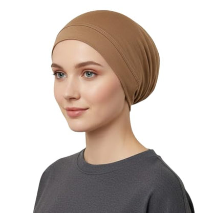Cotton Modal Jersey Hijab with Matching Undercap, Women's Casual Style, 180cm × 70cm - color: Camel Brown