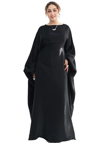 Dubai Bat Sleeve Dress Shiny Robe for Women Muslim 1pc Abaya Eid Prayer Clothes Soft Dubai Travel Party Dress Maxi Abaya - color: Blacka, size: Large