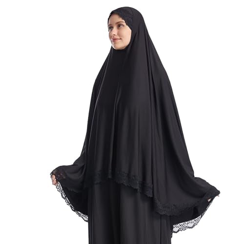 Muslim Women's Instant Big Hijab Jersey Turbans Khimar Abaya Soft Prayer Scarf, 1pc Lace - color: Black, size: Medium