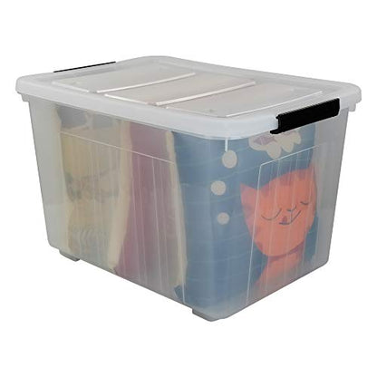 Kekow 70 L Clear Large Storage Box, Plastic Latch Box with Wheels, 4-Pack | Extra Large Capacity, Locking Snap Lid, Easy-Glide Wheels, Sturdy Plastic Build, for Closet Garage Basement Storage - size: 70 L