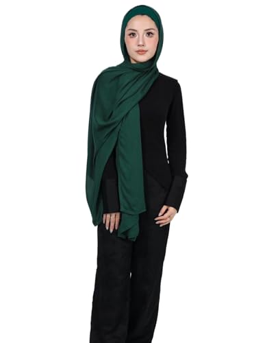 Modal Cotton Hijab Scarf for Women with Undercap Set - color: Deep Green