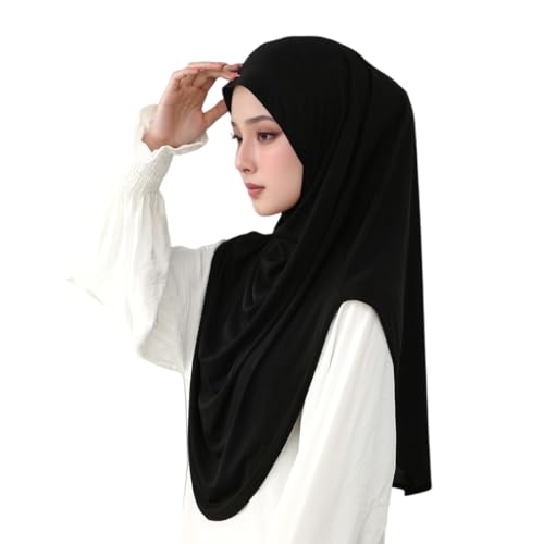 Yeieeo Women's Instant Hijab, Premium Crystal Knit Full Coverage Ready to Wear Long Headscarf, Breathable Stretch Hijab - color: Black