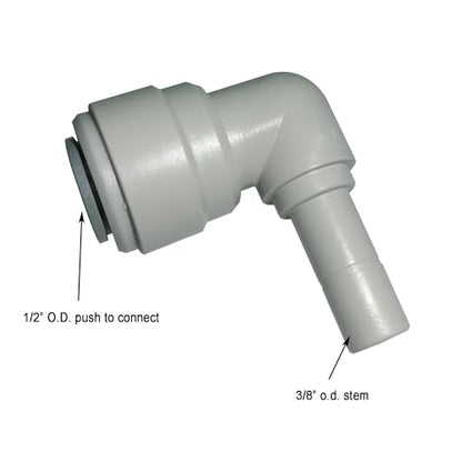 Elbow 3/8" Stem adapter to 1/2 O.D. Tube Quick Connector Fitting, push to connect for RO water filter system, 5pcs. - style: 1/2 o.d. to 3/8 stem