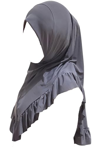 MioCloth Women One Piece Hijabs Elegant Ruffle Trim Soft Beanie Cap Turban Head Wrap Scarf Prayer Veils Headcover - color: Grey Blue