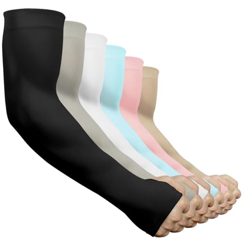 beister Arm Sleeves for Men & Women, UPF 50+ UV Sun Protection, Cooling - color: 6 Pairs Black+white+grey+beige+blue+pink(without Fashion)
