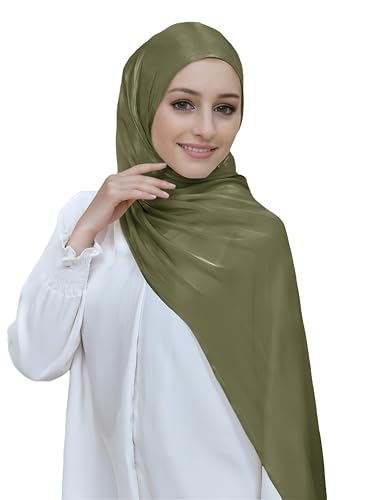 Lina & Lily Sheen Shimmer Women's Crepe Scarf Shawl Wrap Head Hijab Lightweight - color: Olive Green