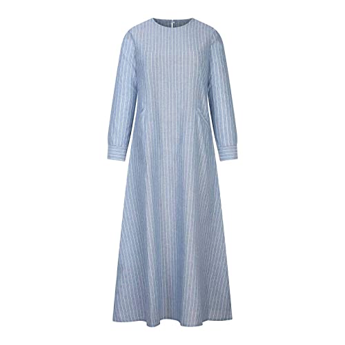 Lmdudan Muslim Dresses - Ladies Robe Dress Islamic Abaya - Cotton Linen Dress - Stripe Conservative Prayer Clothes - color: 1*blue, size: XX-Large
