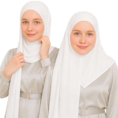 Instant Jersey Hijab for Women – Pre-Sewn Slip-On One-Piece, Soft Stretch, Opaque & Breathable - color: White