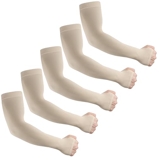 LUOLIIL VOE Arm Sleeves for Men Women，UV Sun Protection Cooling Compression - color: 5 Pairs-beige