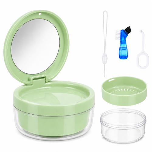 Retainer Soaking Case with Drain Basket, Leak-Proof Denture Bath Box with Magnetic Lid, Portable Cleaning Container for Aligners, Mouth Guard & Night Guard (Green) - color: Green