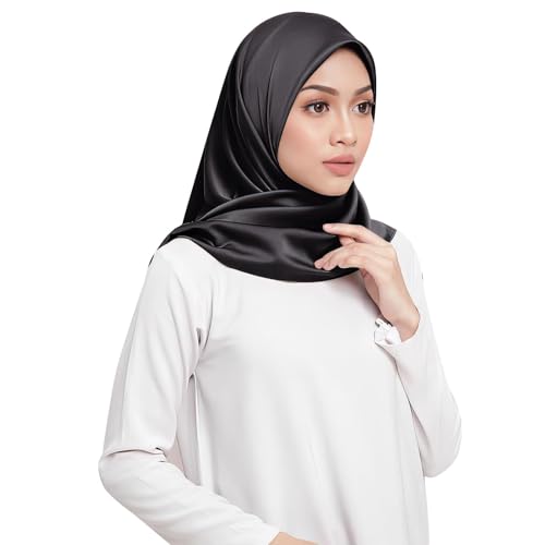 Elegant Satin Jersey Muslim Hijab Scarf Square Soft Head Wrap Scarves Shawl for Women Girls - color: Black(90*90cm)