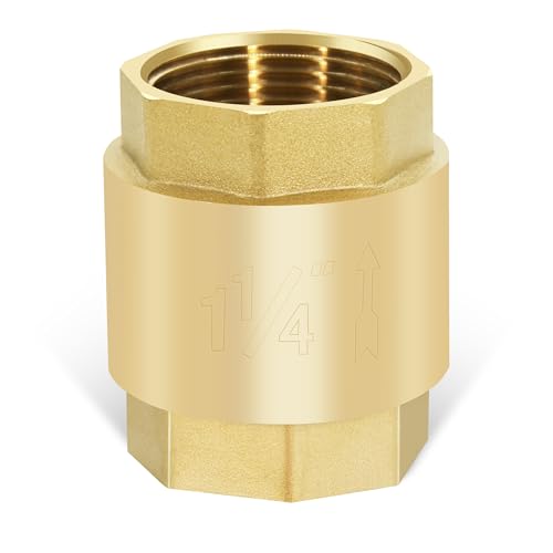 1-1/4" NPT Vertical Spring Check Valve, Brass Heavy-Duty Female Thread DN32 | Non-Return Lift Spring Design, Prevents Backflow, Protect Pumps, Quick Shutoff, for Vertical Piping, for Water, Oil, Gas, Air - size: 1-1/4"-NPT