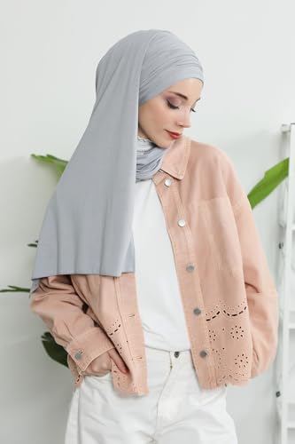 Aisha's Design Instant Hijab Scarves for Women, 95% Cotton Pretied Bonnet Turban Easy to Wear Cotton Headscarf - color: Light Grey