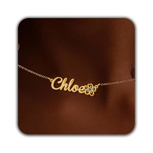 Elemtansy Custom Name Necklace with Birth Flower, Personalized Jewelry Necklaces for Women, 18K Gold Name Plate Necklaces Personalized Mothers Day Birthday Gifts for Women Sister Best Friend - color: 3-Name with Birth flower&Birthstone