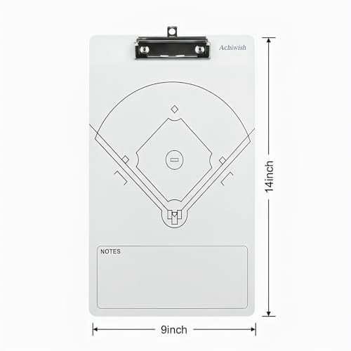 Baseball Clipboard for Coaches, Double-Sided Dry Erase Board | Field diagram, home and away 12-player lineups, score, and pitch-count areas; marker and eraser are not included. - style: Baseball