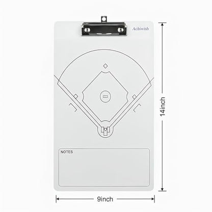 Baseball Clipboard for Coaches, Double-Sided Dry Erase Board | Field diagram, home and away 12-player lineups, score, and pitch-count areas; marker and eraser are not included. - style: Baseball