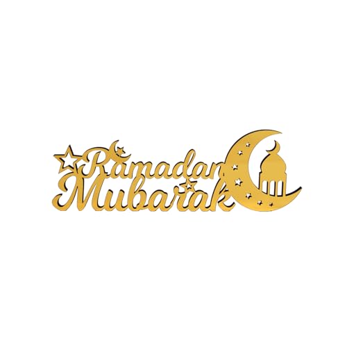 Ramadan & Eid Mubarak Decor, Golden Acrylic Crescent Moon Table Decor & Desktop Centerpiece for Islamic Home Celebration (Ramadan Mubarak(3.9in*11.8in))