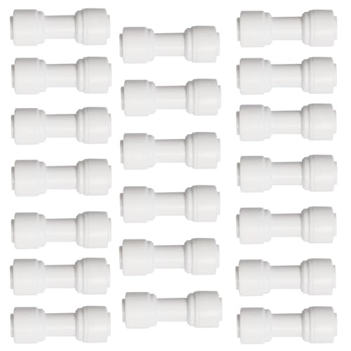 20 Pcs 1/4" Drip Irrigation Tee Connectors for Tube Quick Connect Parts Fittings for 1/4 Inch(6.35mm) Irrigation Tubing or Sprinkler(White,Two Way Connector) - style: 1/4"-3/8" Straight Connector(20)
