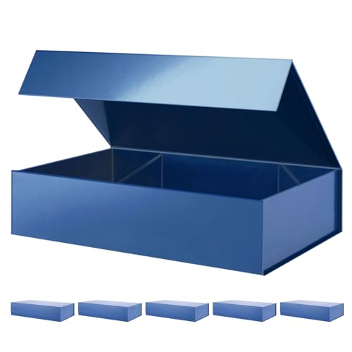 PACKHOME 6 Extra Large Gift Boxes 17.5x11.3x4.3 Inches, Sturdy Shirt Boxes with Magnetic Lids for Clothes and Large Gifts (Glossy Blue) - color: 17x11x4 Inch-Blue-Pack of 6