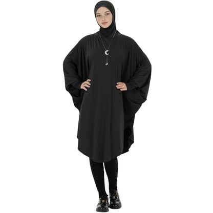 Muslim Abaya Dress for Women Highly Stretchy Batwing Hooded Prayer Hijab - color: Black, size: Medium