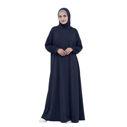 Abaya Muslim Women Hooded Dress Loose Sleeve Loose Maxi Modest Islamic Clothing Prayer Dress Kaftan - color: Navy