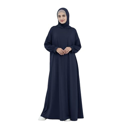 Abaya Muslim Women Hooded Dress Loose Sleeve Loose Maxi Modest Islamic Clothing Prayer Dress Kaftan - color: Navy