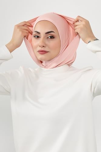 Aisha's Design Full Coverage%95 Cotton Bonnet for Women, Ready-to-Wear Hijab Bonnet Headscarf with Neck Coverage - color: Powder