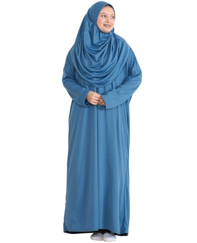 Prien Muslim Dress For Women With Hijab, Abaya, Instant Prayer Clothes Set, Islamic Wear, Dubai Kaftan Jilbab Burqa - color: Indigo, size: X-Small-XX-Large