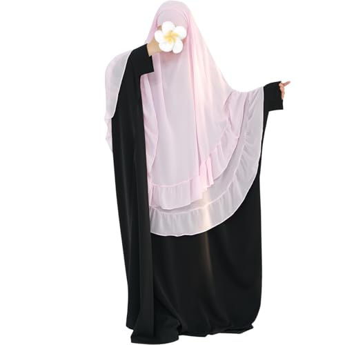khalat Women's Hijab Chiffon Hijab for Women Muslim 2 Layers Ruffle Lightweight Large Hijab - color: Pink