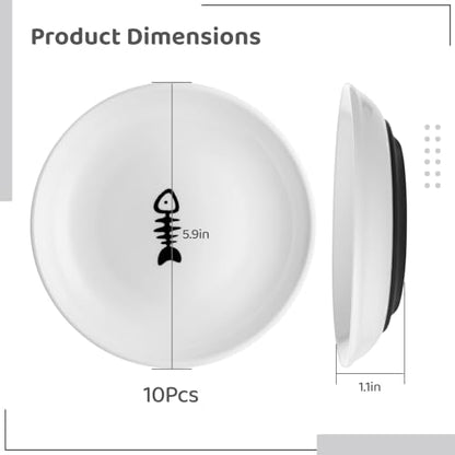Ceramic Cat Bowls - 10 Pack, No Whisker Fatigue Wide Shallow Cat Dishes with Non-Slip Silicone Bottom, Pet Food & Water Plates, 15cm Diameter