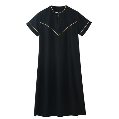 Boys Short Sleeve Muslim Thobes Islamic Kids Half Zipper Eid Traditional Prayer Kaftan Thobes Toddler Abaya Clothes - color: Black, size: 3-4T