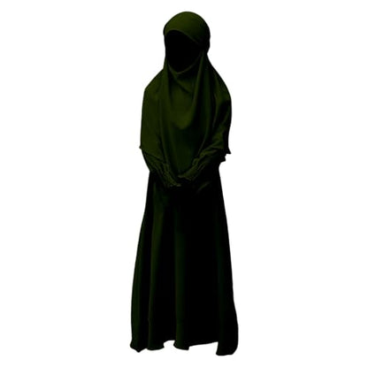 Muslim Clothes for Toddler Girls Long Sleeve Abaya with Hijab Two Piece Kids Prayer Dress Maxi Islamic Scarf Kaftan - color: Ag, size: 7-8 Years