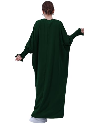 Muslim Prayer Abaya Islamic Women's Khimar Pure Color Hijab Dress Long Sleeve Dubai Kaftan - color: Darkgreen