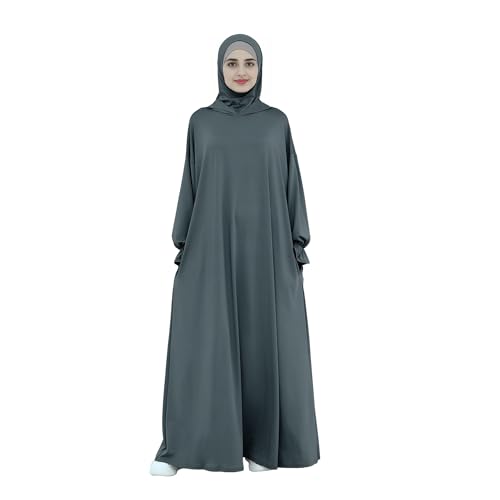 Abaya Muslim Women Hooded Dress Loose Sleeve Loose Maxi Modest Islamic Clothing Prayer Dress Kaftan - color: Dark Gray