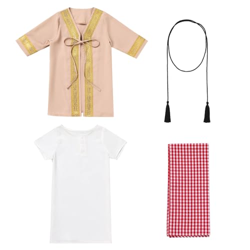 ODIZLI 유아 유아 남아 무슬림 신생아 이드 의상 카프탄 아바야 및 머리 스카프 Shemagh Keffiyeh 아랍어 두바이 의상 - color: 카키, size: 6-12개월
