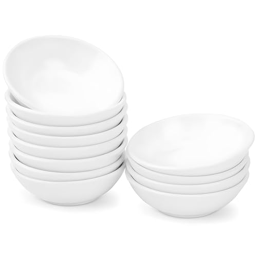 UIBFCWN 12 Pack Soy Sauce Dish 3inch Ceramic Dipping Bowls Bulk, 1.2 Oz White Dipping Sauce Bowls/Dishes, Small Dipping Sauce Cups for Sushi Ketchup Olive Oil Appetizer - color: Round, size: 12 Pack