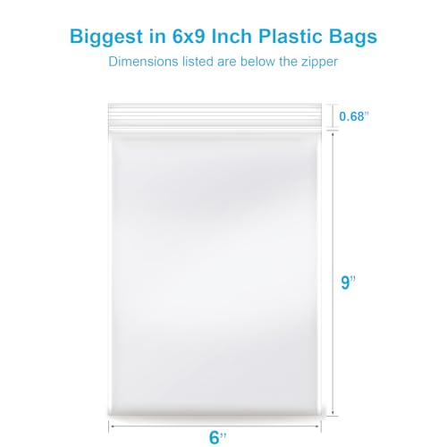 6''x 9'', (Pack of 200) 2 mil Thick Clear Plastic Reclosable Zip Poly Bags with Resealable Lock Seal Zipper for Photo, Jewelry, Bakery, Treats, Travel, Storage, Packaging & Shipping… - size: 6" x 9"