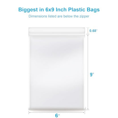 6''x 9'', (Pack of 200) 2 mil Thick Clear Plastic Reclosable Zip Poly Bags with Resealable Lock Seal Zipper for Photo, Jewelry, Bakery, Treats, Travel, Storage, Packaging & Shipping… - size: 6" x 9"