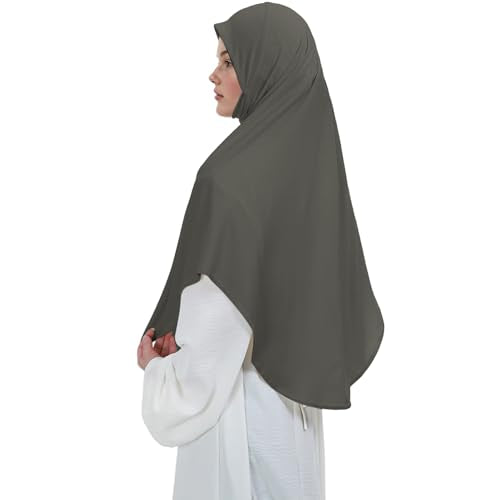 Instant Hijab 여성용 무슬림 부드럽고 신축성 있는 기도 히잡 이슬람 두바이 중동 단색 헤드스카프 - color: 다크 그레이.