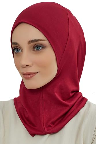 Aisha's Design Instant Turban 95% Cotton Head Scarf Headwear Combed Cotton Ninja Cap, Slip on Jersey Hijab - color: Maroon