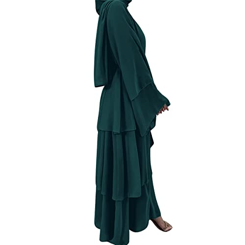 Abayas for Women Muslim Dubai Dress Solid Loose Fit Long Cardigan Islamic Kaftan Robe Open Front Maxi Length - color: #A: Dark Green, size: Small
