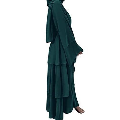 Abayas for Women Muslim Dubai Dress Solid Loose Fit Long Cardigan Islamic Kaftan Robe Open Front Maxi Length - color: #A: Dark Green, size: Small