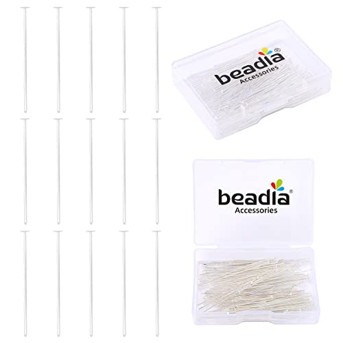 BEADIA Silver Plated Flat Head Pins Non Tarnish 40mm 150pcs for Jewelry Making Findings - color: Flat Head Pins Silver, size: 40x0.7mm